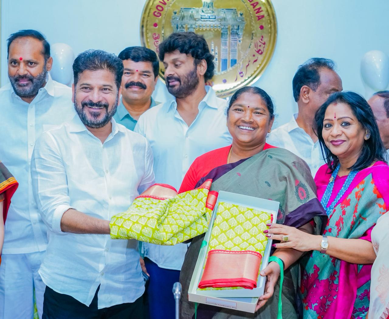 Hon’ble CM Sri A. Revanth Reddy Participated in Virtual Foundation Stone Laying for 8,000 SHG Village Organization Mahila Grama Sangham Buildings and Launches New Saree Design for 1 Crore Women of Telangana at Dr B R Ambedkar Telangana State Secretariat